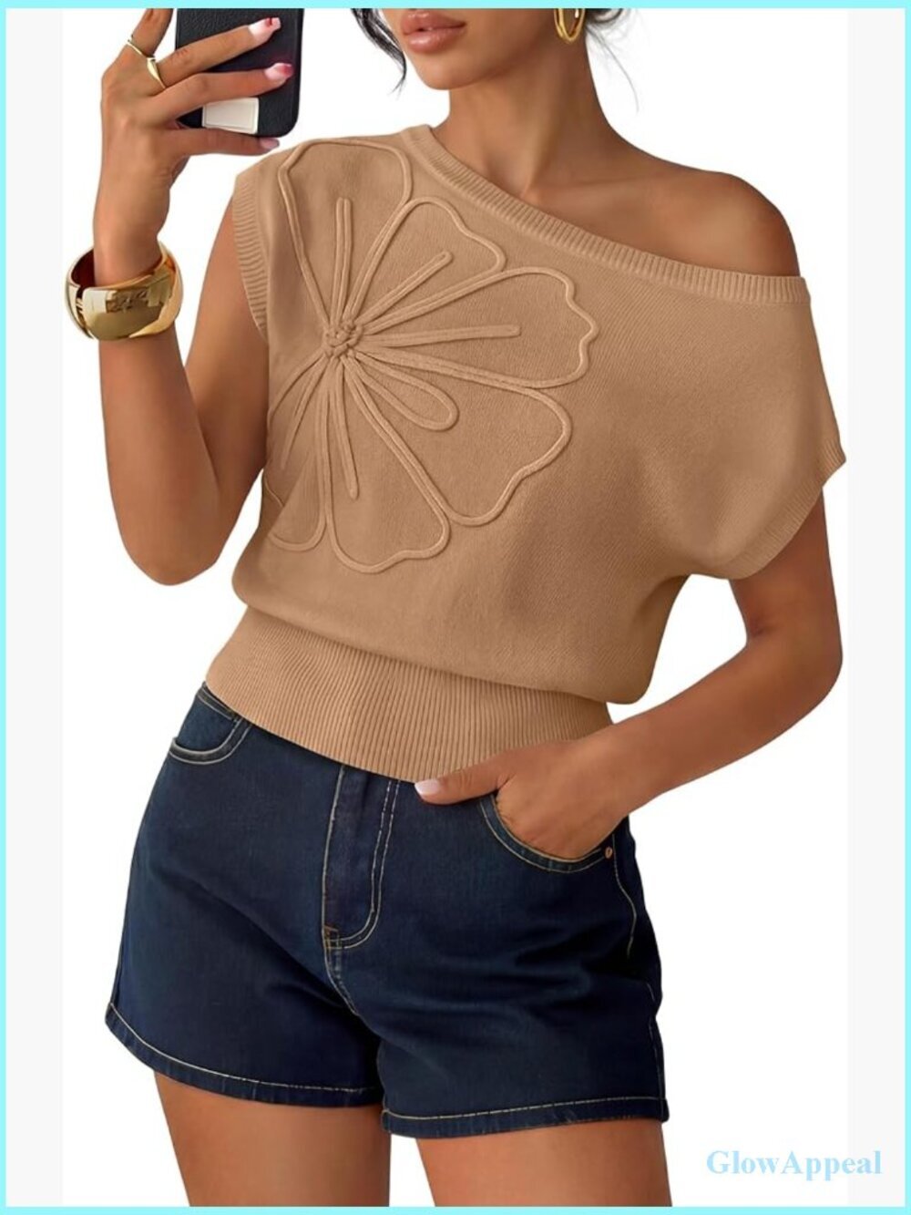 Off Shoulder Knit Sweater Vest Floral Loose Summer Top